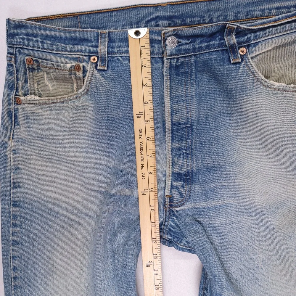 Vintage Levis 501 Mens Light Wash Distressed Straight Leg Button Fly Jeans 36x33